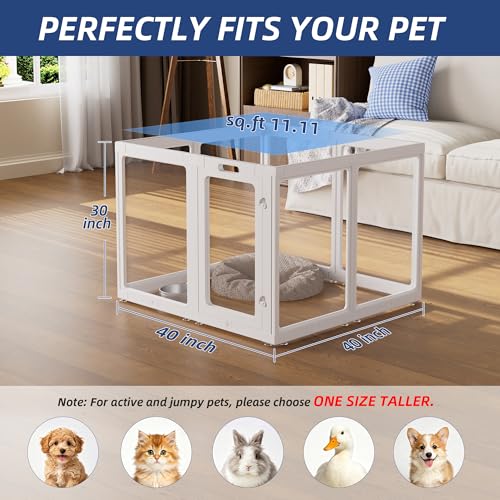 Image of Clear Acrylic Dog Playpen Indoor, Puppy Cat Small Pet Play Pen, Pet Cat Playpen for Rabbits, Dog Fence Crate Kennel Whelping Cage (30 inch, White, 8 Panel)