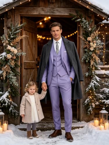 Image of WOMS Men's 3 Piece Suit Slim Fit,Mens Wedding Suit Groom Prom Tuxedo