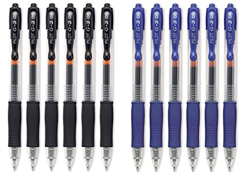 Pilot G2 Bolígrafo Gel Extra Fino, 6 Azules y 6 Negros