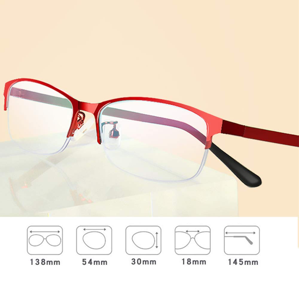 MANG Damen Halbrand Lesebrille Lesehilfe Ultraleichtem TR90 Rahmen Computerbrille Anti Blaulicht Augenoptik Brille (Rot, 2.0