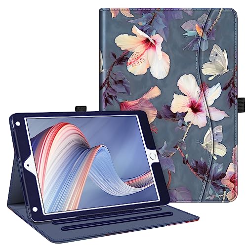 Fintie Case for iPad 6th / 5th Generation (2018 2017 Model, 9.7 Inch), iPad Air 2 / Air 1 (9.7 Inch) - [Corner Protection] Multi-Angle Viewing Stand Cover with Pocket, Blooming Hibiscus