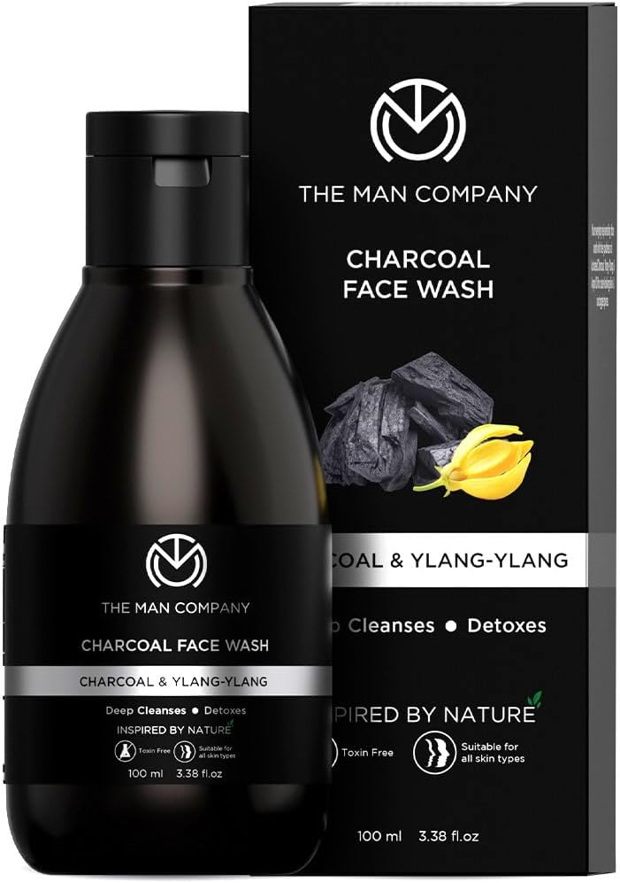 The Man Company Charcoal Face Wash for Oily Skin - Face Wash Men,100 ml - Purifying, Anti Aging, Charcoal Cleanser with Argan & Ylang Ylang
