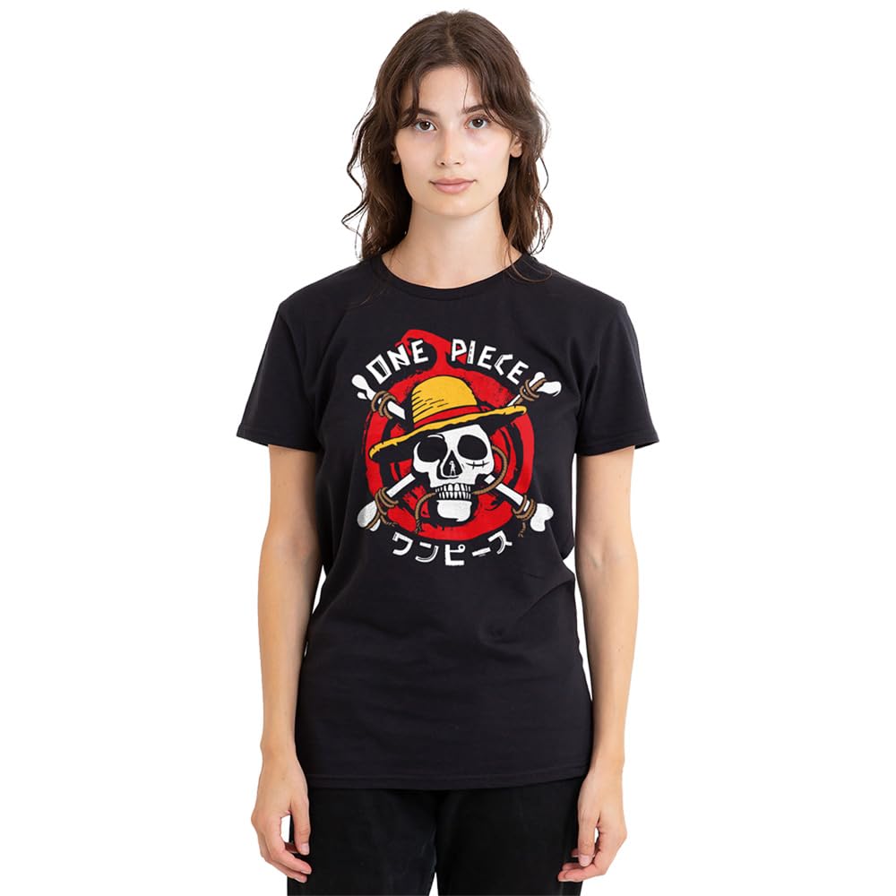 One Piece Devil Fruit Skull Ladies T Shirt, Black, Medium