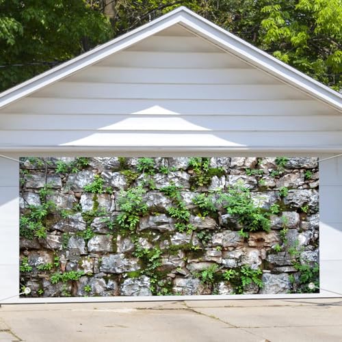 Aodali Toile de fond pour porte de garage - 4 x 1,8 m - Style vintage - Texture de pierre - Style ancien - Aventure - Thème aventure - Décoration intérieure et extérieure