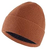 Connectyle Little Boys Kids Knit Beanie Hat Winter Fleece Lined Fold Watch Hat for Children Brown