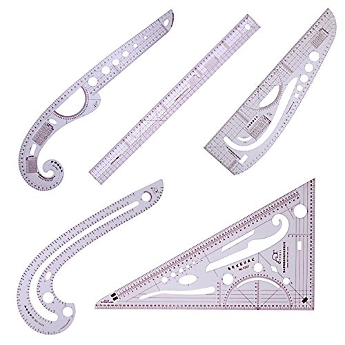 HONEYSEW Sewing Tools Transparent Ruler Soft Plastic Comma Shaped Curve Ruler Styling Design Ruler French Curve Multifunctional Grading Scale 5 Styles for Choose (5pcs Total)
