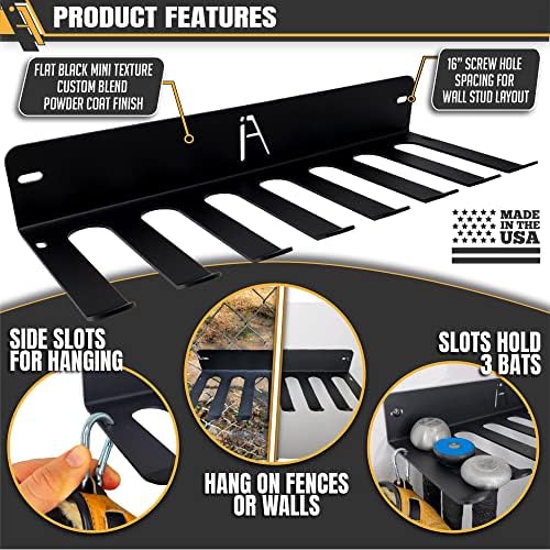 IRON AMERICAN Alpha Bat Rack Wall Caddy - Hold 14 OR 21 BATS & Glove Storage Baseball Rack and Softball Bat Rack Storage Holder for Wall Hanging Bat Hanger - Hold Bats Gloves Hold on Dugout Fence Show ({Hardware} Included) 2