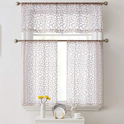 Hlc.me Audrey Embroidered Sheer Voile Window Curtain Rod Pocket Valance For Kitchen, Bedroom, Small Windows And Bathroom (54 X 18 Inch Long, Taupe) #TOP2