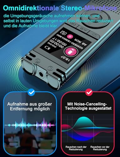 TDW Mini Diktiergerät, Mini Aufnahmegerät 64GB mit Mikrofon Digital Diktiergerät Klein USB Voice Recorder mit Kopfhörer für Aufzeichnung Vorlesung Treffen Interview, Schwarz