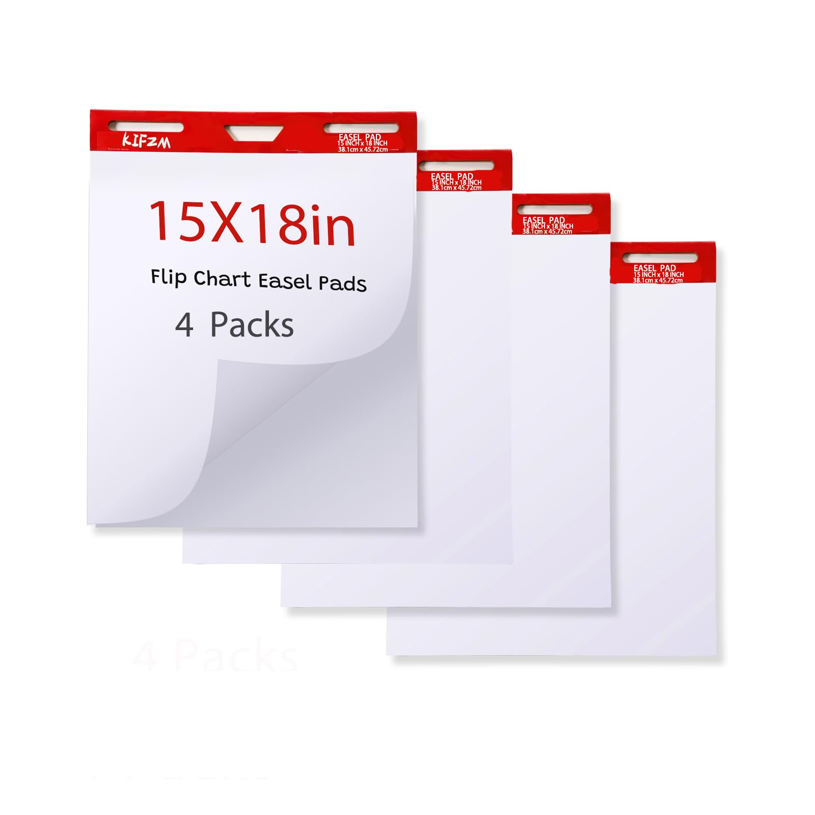 KIFZM 4 blocchetti adesivi per cavalletto 38 x 45 cm, carta bianca autoadesiva per ufficio, squadra, lavoro, scuola, scuola e insegnamento a casa, 30 fogli/blocco