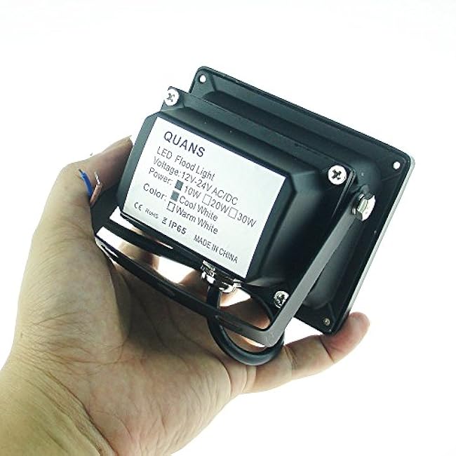QUANS 10W 12V 24V DC AC Low Voltage LED Flood Light Lamp Floodlight Security Outdoor Waterproof Ultra Bright Black, 4 Pack Cool White