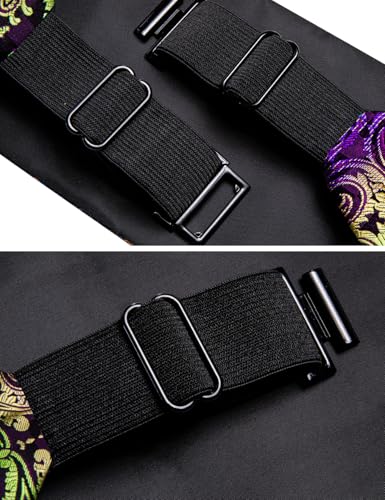 Image of YOHOWA Men Cummerbund Bow Tie Set Silk Paisley Formal Pre-Tied Bowtie Pocket Square Cufflinks Wedding Party Prom