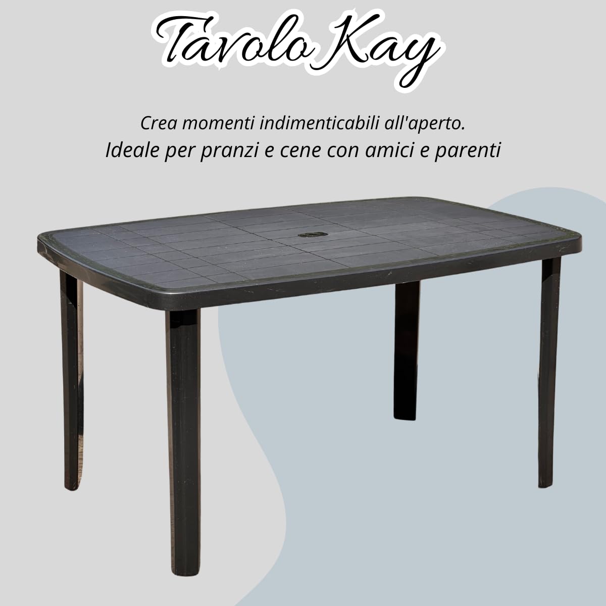 Tomaino Mesa de jardín de plástico rectangular con patas desmontables, 138 x 87 x 72 cm (new antracita)