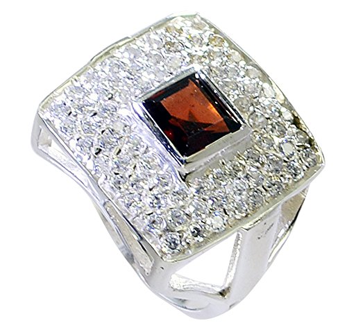 Bague en Argent et Grenat Véritable Princesse Cut Haute Finition