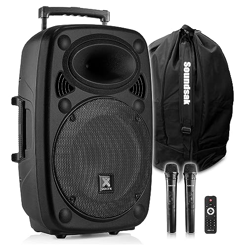 VONYX Verve46 15 Portable PA System 1000W with Dual Wireless Microphones, Rechargeable Battery, Bluetooth & MP3 Player, Includes Protective Speaker Bag – Ideal for Parties & Events