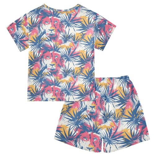 ALAZA Lion Palm Leaves Pajamas Short Sleeve 2 Piece Sleepwear Top and Bottom Pajama Set Unisex2
