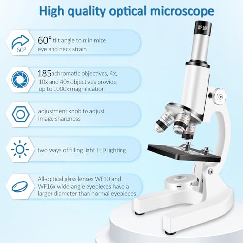 Image of Microscope for Kids & Adults,40X-2000X Magnification Microscope for Kids 8-12, with LED Fill Light & Phone Holder, Great for School Labs and Home Schooling