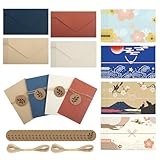 [TEMLUM] メッセージカード ミニ型 感謝カード 和風柄 グリーティングカード 4種類 封筒付き 水引き タグ 挨拶状 24枚セット お祝い 結婚式 記念日 よろしく めでたい プレゼント(和風)