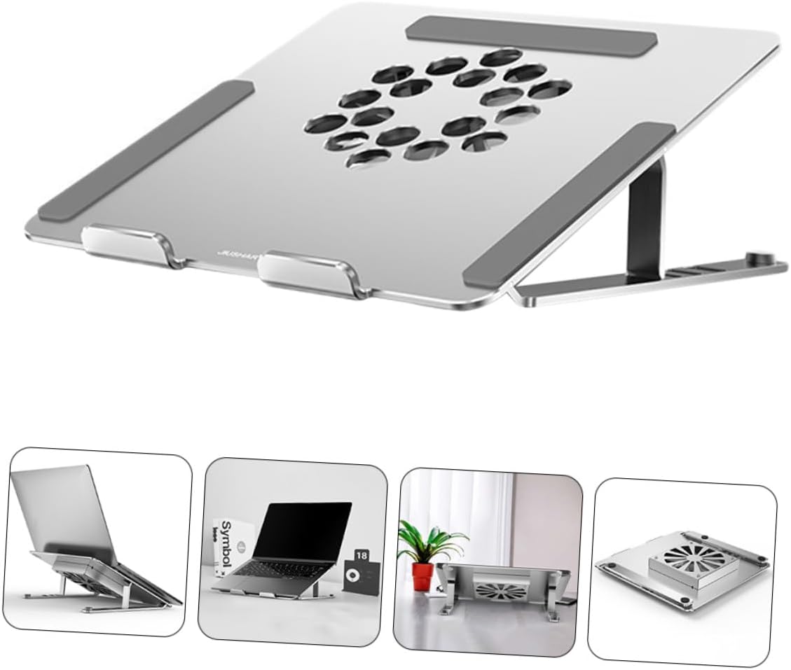 Mipcase Height Adjustable Aluminum Alloy Laptop Cooling Pad with Quiet Fan Under 17.3-inch Notebooks, Ventilated Support Stand for Gaming and Office Use, Silver