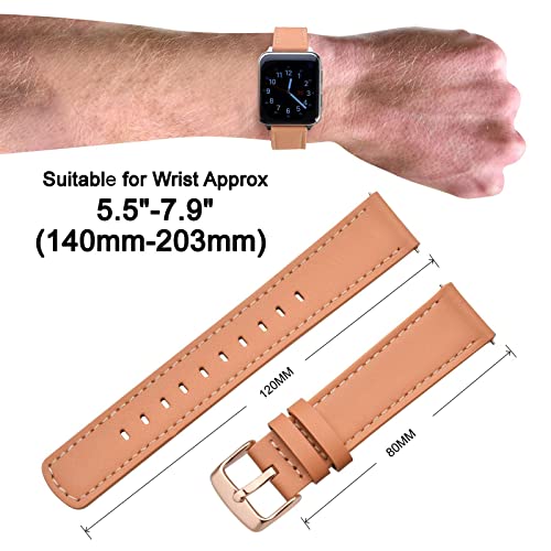 Image of ANNEFIT 21mm Watch Band with Rose Gold Buckle, Quick Release Genuine Leather Replacement Strap (Apricot)
