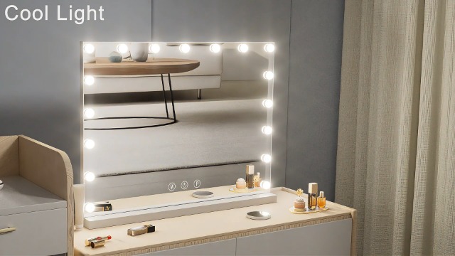 Specchio Trucco Con Luci LED - Specchio Illuminato 50x40cm, 14 Luci, 10x Ingrandimento, USB