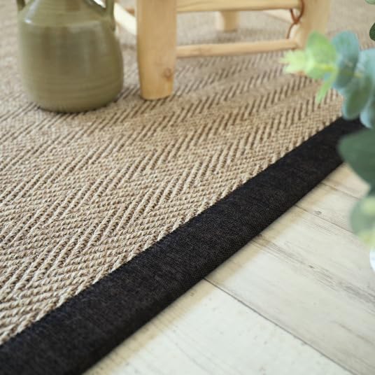 Tapis sisal - Maya chevron beige - Ganse chenille brun chiné - 80 x 150 cm