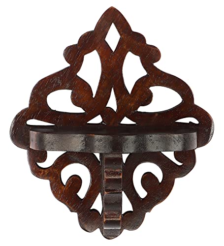 Image of Adan's Homes Shelf Wooden Wall Mounted Walnut Color 23 x 20 X 11 CM Pack of One French Country Style Elegantly Floral Hand Crafted for Home and Office Decor AHSLF28BR