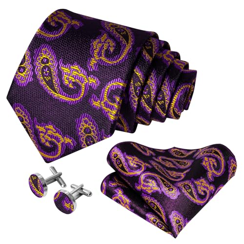 Image of 5PCS Mens Premium Silk Tie, Pocket Square, Cufflinks, Drilled Tie Ring and Lapel Pin Set for Wedding Groom Party