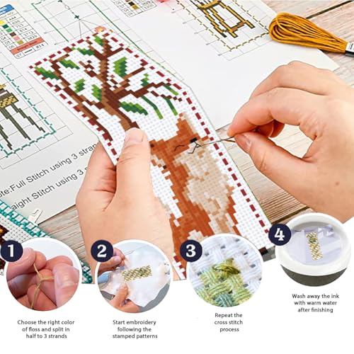 Image of ACRNIGHEET 6 PCS Cross Stitch Bookmark Kit Animals Patterns DIY Stamped Embroidery Bookmark Kit DIY Bookmarks Crossstitch Kits Adul Stamped Embroidery Bookmarks with Instructions 11CT
