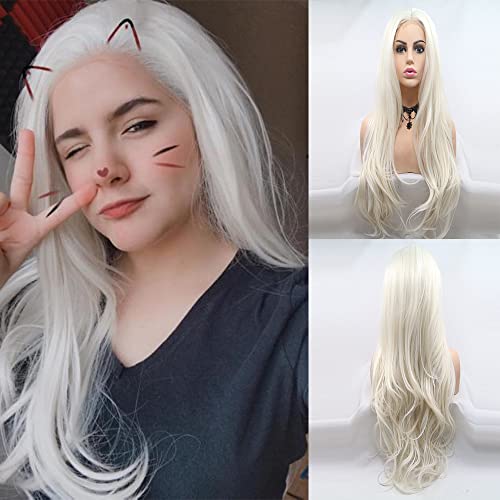Perruque synthétique blonde longue ondulée avant de lacet Reine Elsa