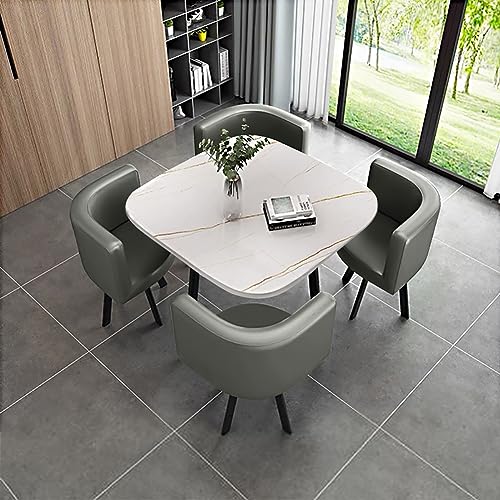 Juego de mesa redonda con 4 sillas que ahorran espacio, mesa de negociación compacta para reuniones, eventos y venta al por menor, moderna piel para espacios pequeños
