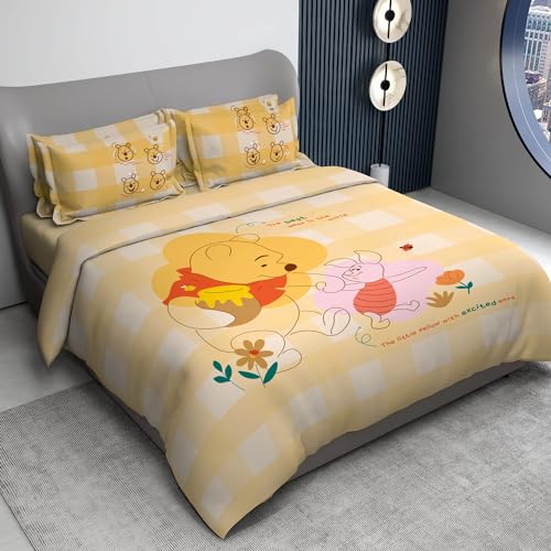 Image of Sassoon Disney Winnie The Pooh Digital Printed 100% Cotton Bedsheet with 2 Pillow Covers in 300TC