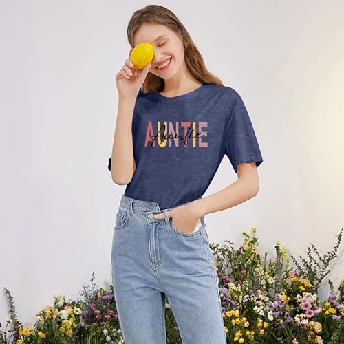 Image of Auntie Women Warm Lovely Love Print Blessing Holiday Summer Ladies Women Casual Short Sleeve T-Shirt.
