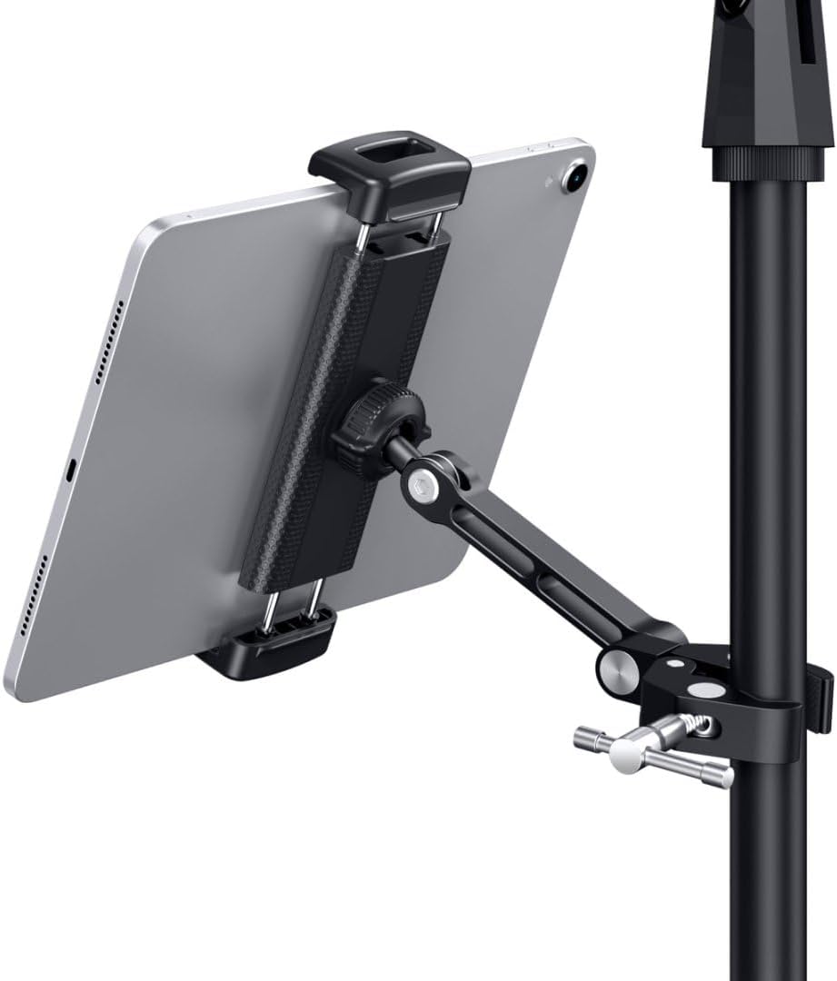 CreaDream Tablet Holder for Microphone Stand, Aluminum Mic Music Stand Holder Mount for Phone and iPad, Adjustable Tablet Holder Compatible with Devices from 4.7 to 13 inch Tablets & Smartphones CreaDream Tablet Holder for Microphone Stand, Aluminum Mic Music Stand Holder Mount for Phone and iPad, Adjustable Tablet Holder Compatible with Devices from 4.7 to 13 inch Tablets & Smartphones
