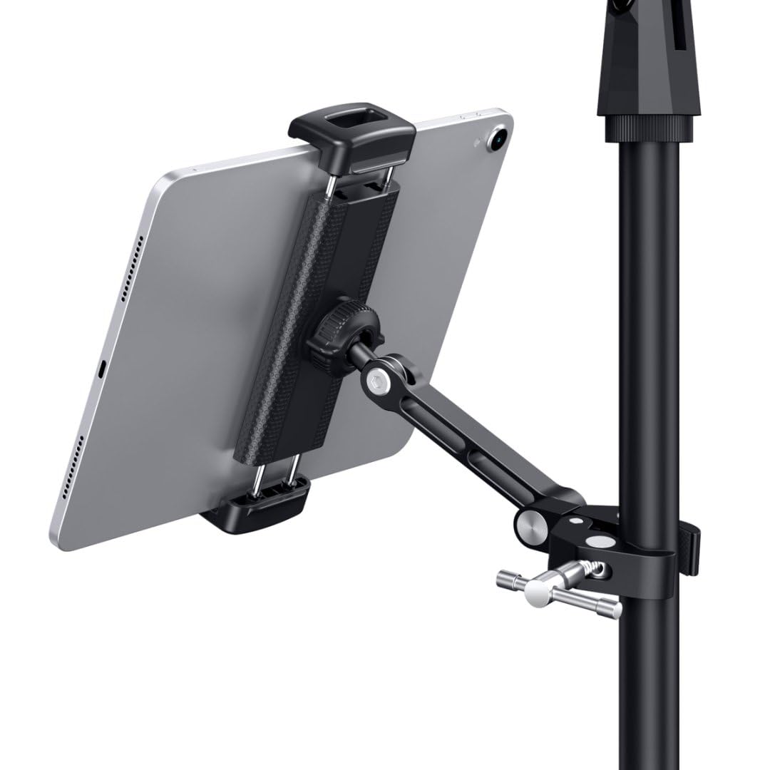 CreaDream Tablet Holder for Microphone Stand, Aluminum Mic Music Stand Holder Mount for Phone and iPad, Adjustable Tablet Holder Compatible with Devices from 4.7 to 13 inch