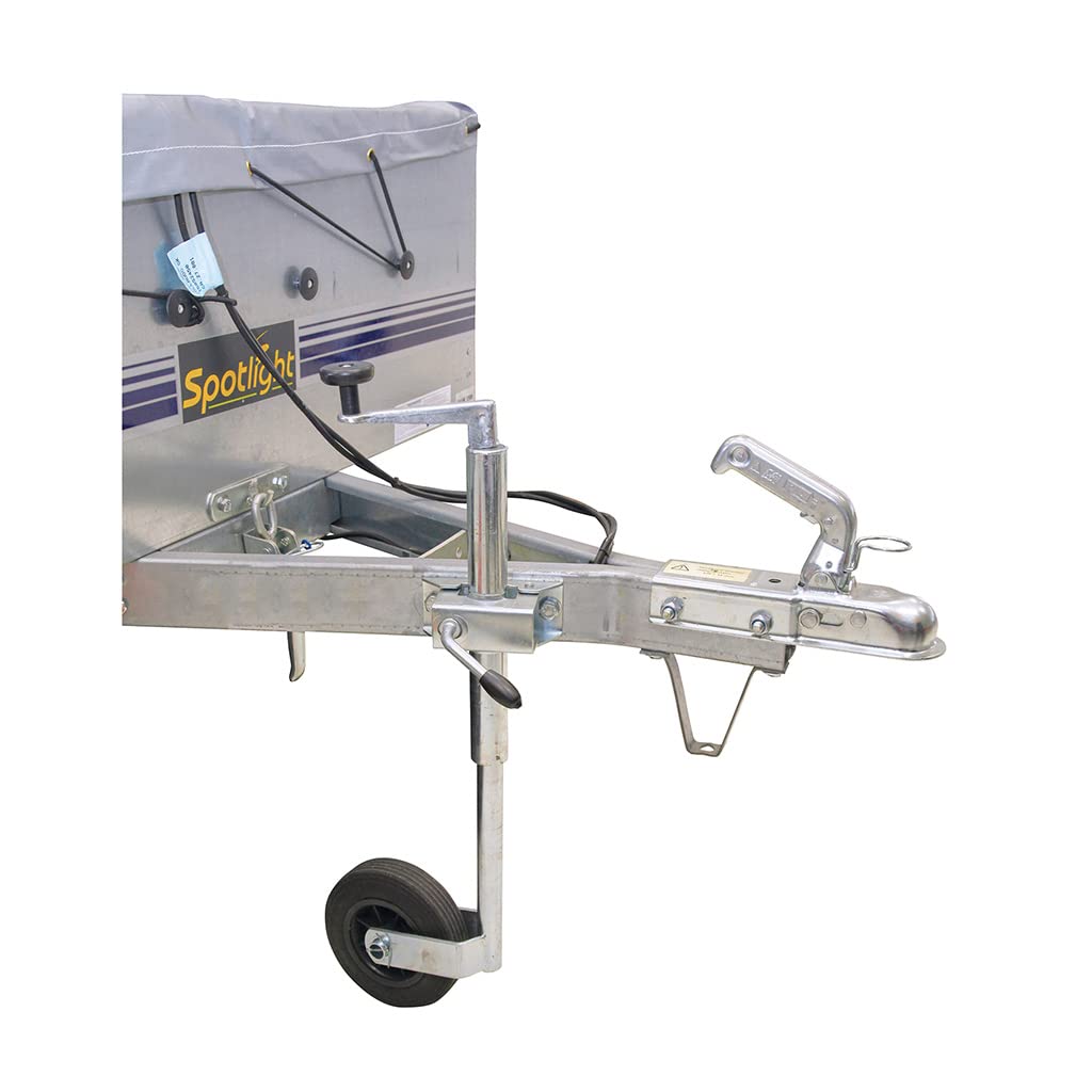 OROK - Bride + Roue Jockey remorque diamètre 35mm avec manivelle - Acier galvanisé - Kit Roue Jockey Pleine Plastique 160mm - Charge Max. à la flèche 80kg - Livrée avec Bride + visserie
