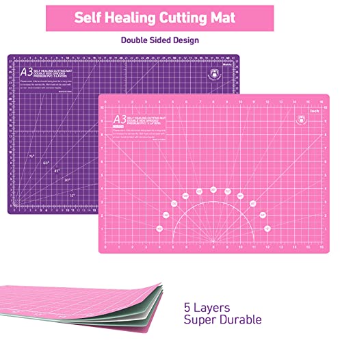 Headley Tools PINK ROTARY CUTTER SET Rotary Cutter Set - 45Mm Fabric Cutter, 5 Replacement Rotary Blades, A3 Cutting Mat thumb #3