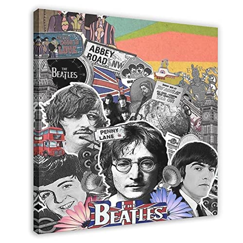 Poster The Beatles HD 2 sur toile pour chambre à coucher, bureau, décoration de chambre, cadre cadeau : 60 x 60 cm - Les Beatles, Paul McCartney, John Lennon, RIngo Starr, George Harrison Poster The Beatles HD 2 sur toile pour chambre à coucher, bureau, décoration de chambre, cadre cadeau : 60 x 60 cm