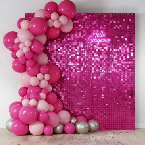 Image of HotPink Shimmer Wall Backdrop, 24 Panels, 6x4 Ft Photo Backdrop | wedding backdrop birthday backdrop party decoration photo booth backdrop bridal shower baby shower event decoration