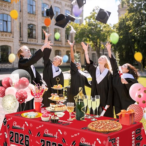 Image of OHOME Graduation Decorations 2026 2027- ๐๐๐๐ ๐๐๐ ๐๐๐๐ ๐๐๐๐๐ โ๐๐% ๐๐
๐
Disposable Plastic Red Tablecloth for Class of 2026 Decorations Party Favors Supplies Backdrop,54 inch X 108 inch,2Pcs