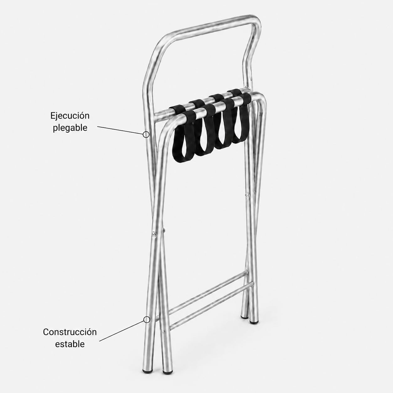 SARO AF 247 Portamaletas, acero inoxidable, plegable, 550 x 500 x 630 mm, 4 bandas textiles, diseño resistente