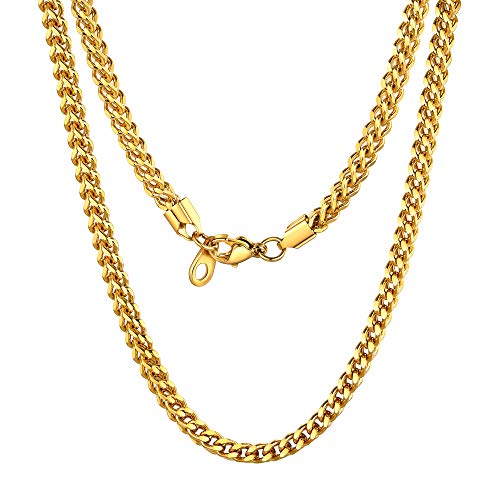 U7 Gold Chain for Men Necklaces or Match Pendant Fashion Jewelry 4D Solid 18K Gold Plated Stainless Steel 3mm Wide Franco Curb Chain 28 Inch