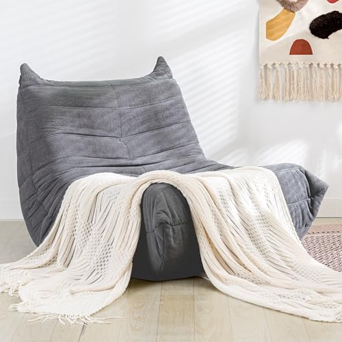 Dyonery Bean Bag Chair Giant Bean Bag Chairs for Adults, Comfy Big Bean Bag Chairs with Memory Foam, Corduroy Stuff Floor Cushion Sofa for Living Room Bedroom Apartment, Grey