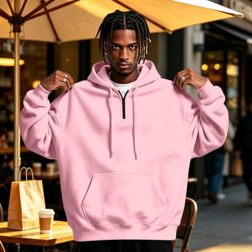 Hooded Sweatshirt Men Comfy Quarter Zip Fall Hoodies Kangaroo Pocket - image 2