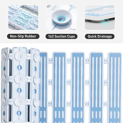 XIYUNTE Shower Mat Non Slip Bath Mat for Tub - 27 X 16 Inch TPE Bathtub Mat Non Slip Shower Mats for Inside Shower, Bath Tub Mat with Powerful Suction Cup, Easy to Cut and Dry, Blue