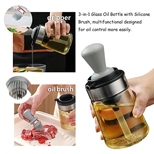 Ölpinsel Flasche, RoseFlower 3-in-1 Silikonbürste mit Glasölflasche wird zum Hochtemperatur-Picknickgrillen im Freien, zum Bürsten von Steaks, zum Kochen in der Küche, zum Backen, Salat #3