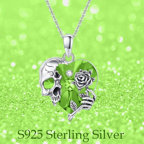 Image of S925 Sterling Silver Skull Pendant Necklace Heart Crystal Birthstone Skull Necklace Gothic Jewlery Gifts