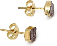 Vista 3 de Aretes de piedra preciosa natural cruda, hechos a mano, hechos a mano, hipoalergénicos, chapados en oro, joyería de moda occidental para mujer