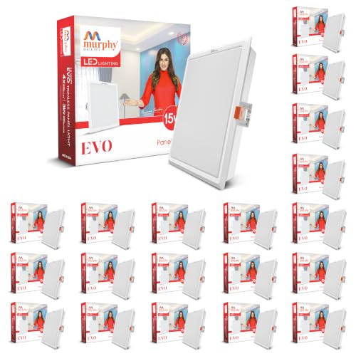 Image of Murphy EVO 15W Square LED Panel Light | 3000K Warm White| Recessed Ceiling Light | 1500 Lumens | 150mm Cutout |4kV Surge Protection | BIS Approved |2-Year Warranty |Pack of 20