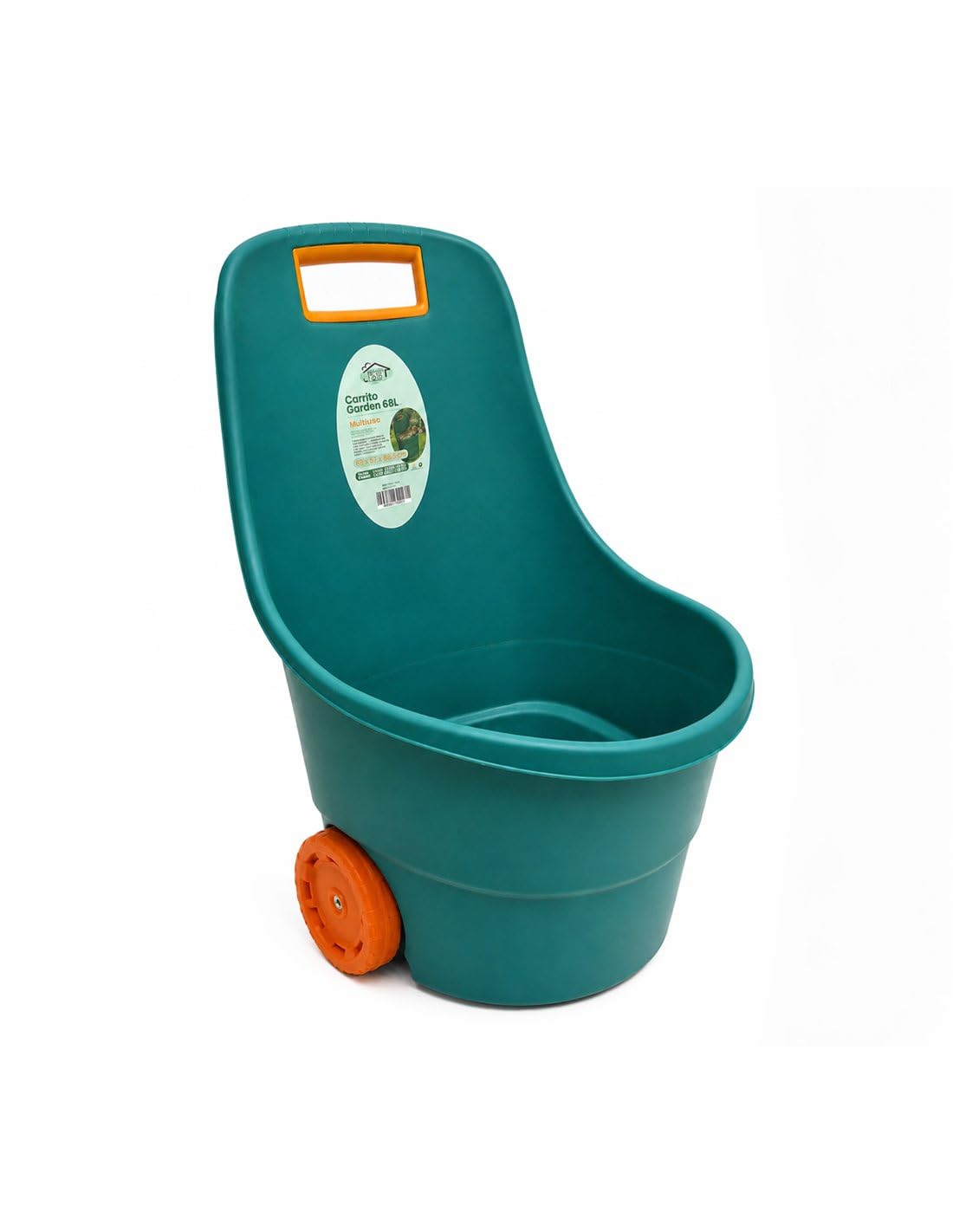 JARDIN202 - Carrito Multiusos de 68 litros Verde/Naranja Jardín, Recolección y Transporte, PVC de Alta Resistencia